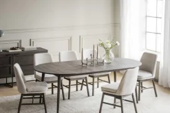 Amesbury stol ljusbeige tyg/bruna ekben