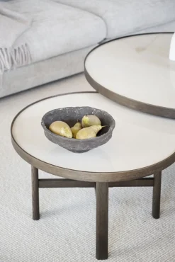 Marsden soffbord runt Ø60 beige keramik/brun ek