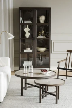 Marsden soffbord runt Ø90 beige keramik/brun ek