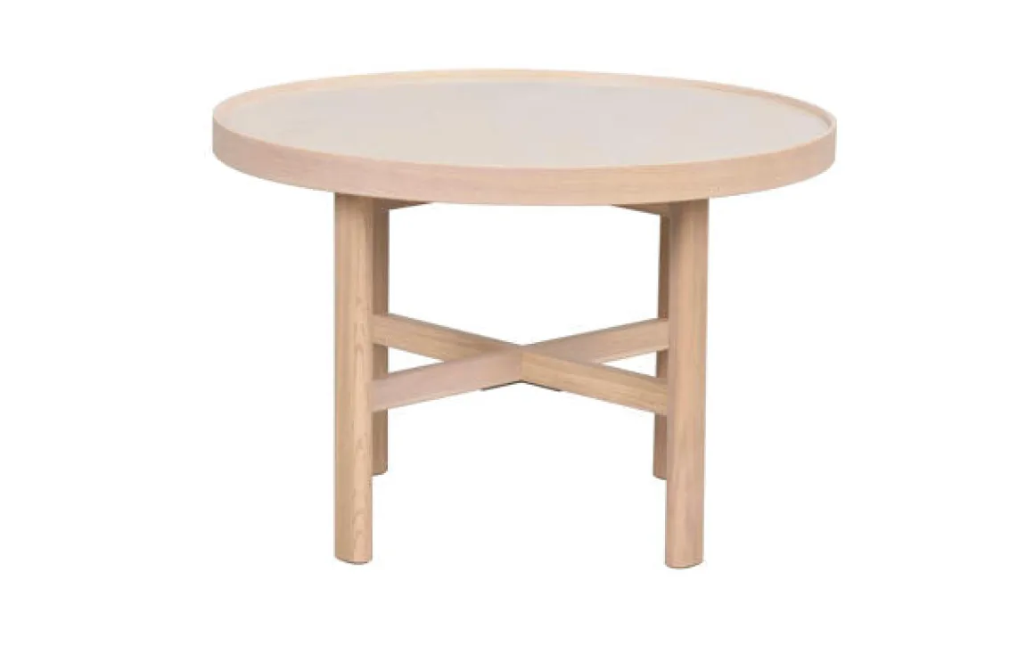 Marsden soffbord runt Ø60 beige keramik/vitpigmenterad ek