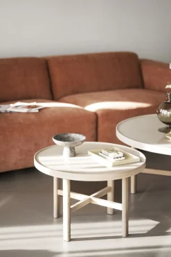 Marsden soffbord runt Ø60 beige keramik/vitpigmenterad ek