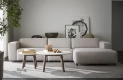 Taransay soffbord Ø60 beige travertin/brun ek